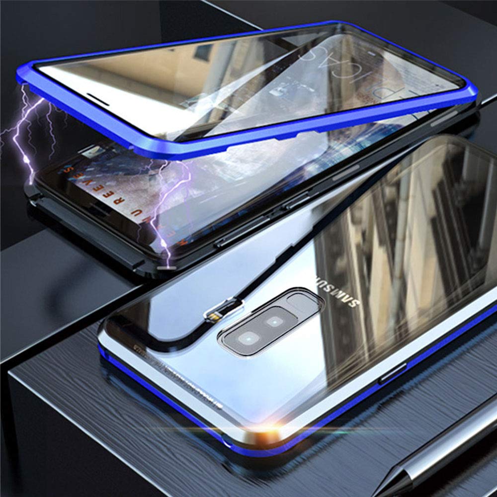 Case Samsung Galaxy S9 Plus Magnetic Cover, Magnetic Adsorption Technology Metal Frame Case Aluminum [Front Back 9H Tempered Glass]360° Full Protection Ultra Slim Case for Galaxy S9 Plus - Blue