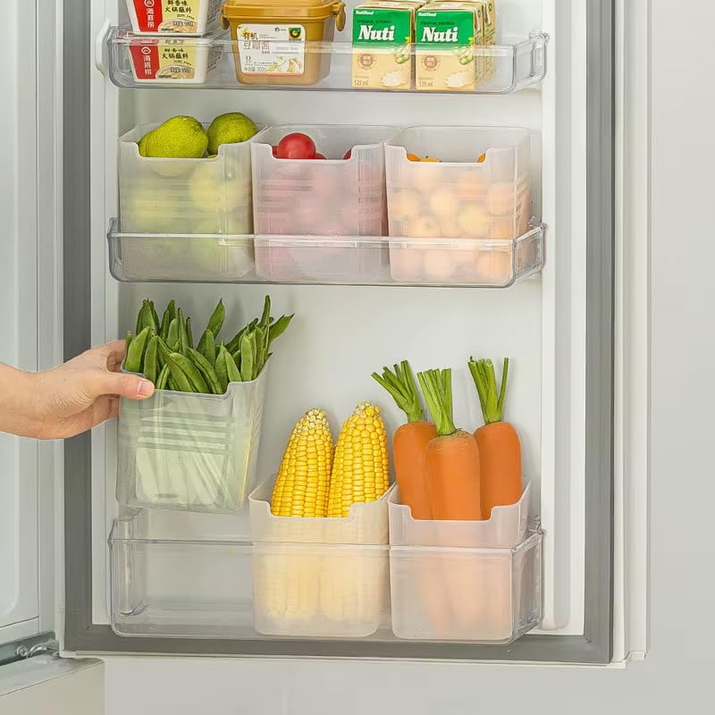 Image of LUXART Fridge Side Door Storage Containers, BPA-Free Food Grade Plastic, Set of 6, Transparent Space-Saving Organizer for Refrigerator, Kitchen Pantry and Vegetable Freshness