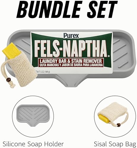 Miniatura 2 de Fels Naptha - Barra de detergente para ropa de 5 onzas  Tu kit definitivo Fels Naptha barra de jabón y quitamanchas con soporte de jabón de