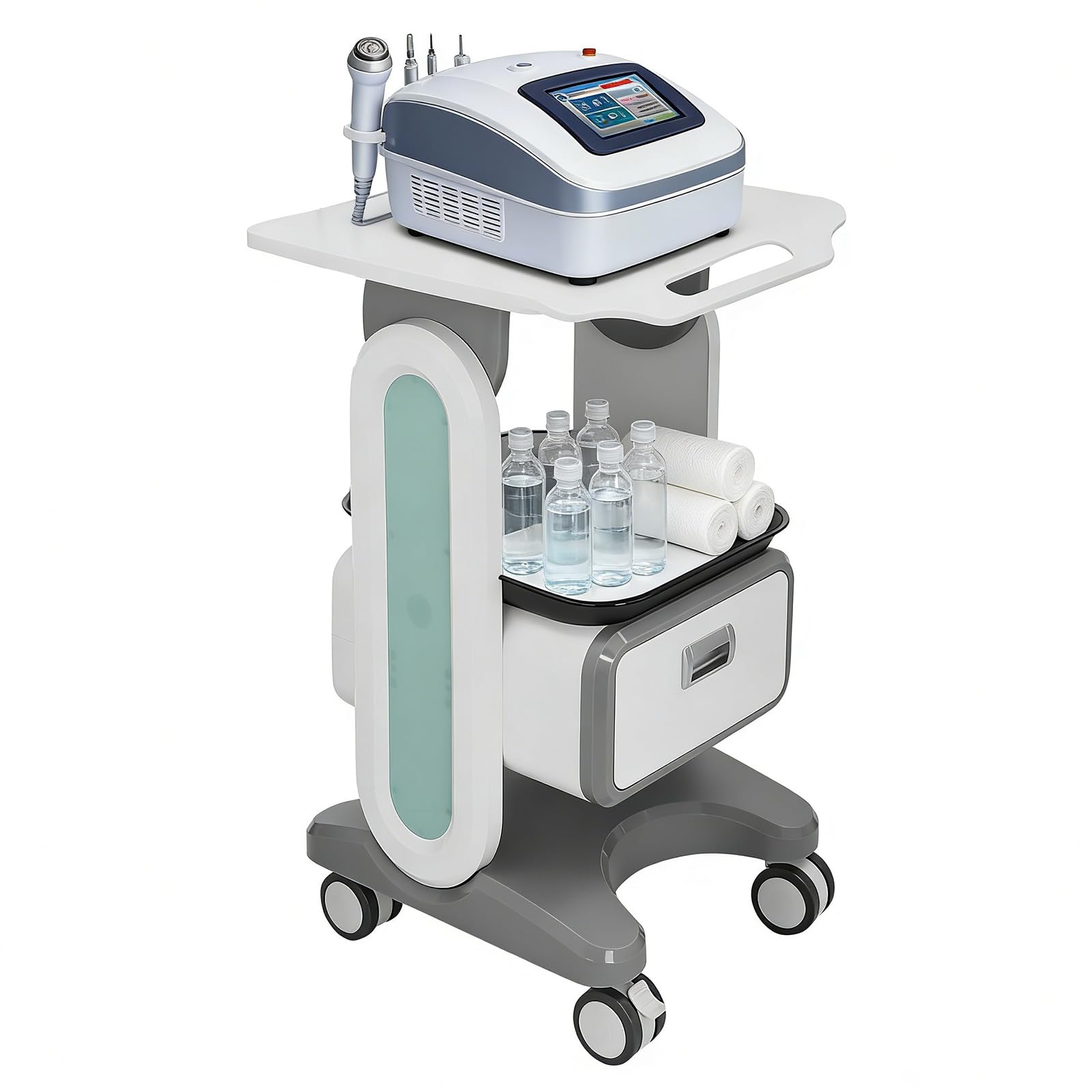 Carrelli da laboratorio a 2 livelli, carrello medico con 1 cassetto, 1 vassoio superiore e 4 ruote silenziose, carrello medico mobile con materiale ABS per laboratorio, clinica, ospedale, bianco