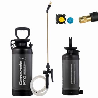 Concrete Sprayer 2 Gallon Chemical Resistant Compression Pump Sprayer for Form Oil, Water-Based Sealers,Construction Chemcial, Adjustable Pressure, Industrial Grade Durability Brass Nozzles