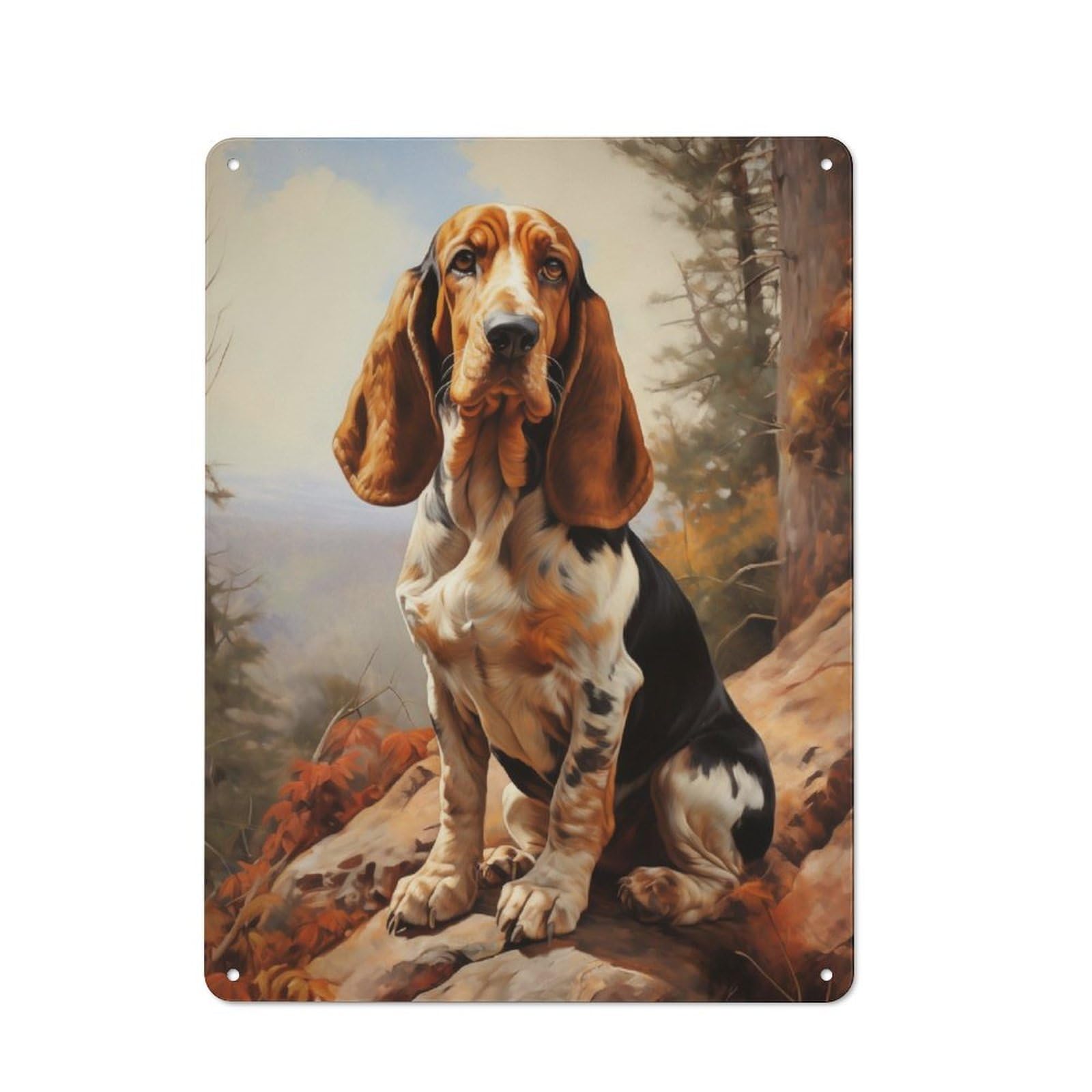 Junmoney Basset Hound Vintage-Inspired Tin Sign 40X30cm For Living Room Wall, For Display In Living Rooms And Feature Walls