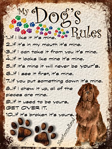 MY DOG'S RULES RETRO STYLE METAL TIN NEWFOUNDLANDER SIGN/PLAQUE THEME 10" X 8" (57DRM), Newfoundland Theme