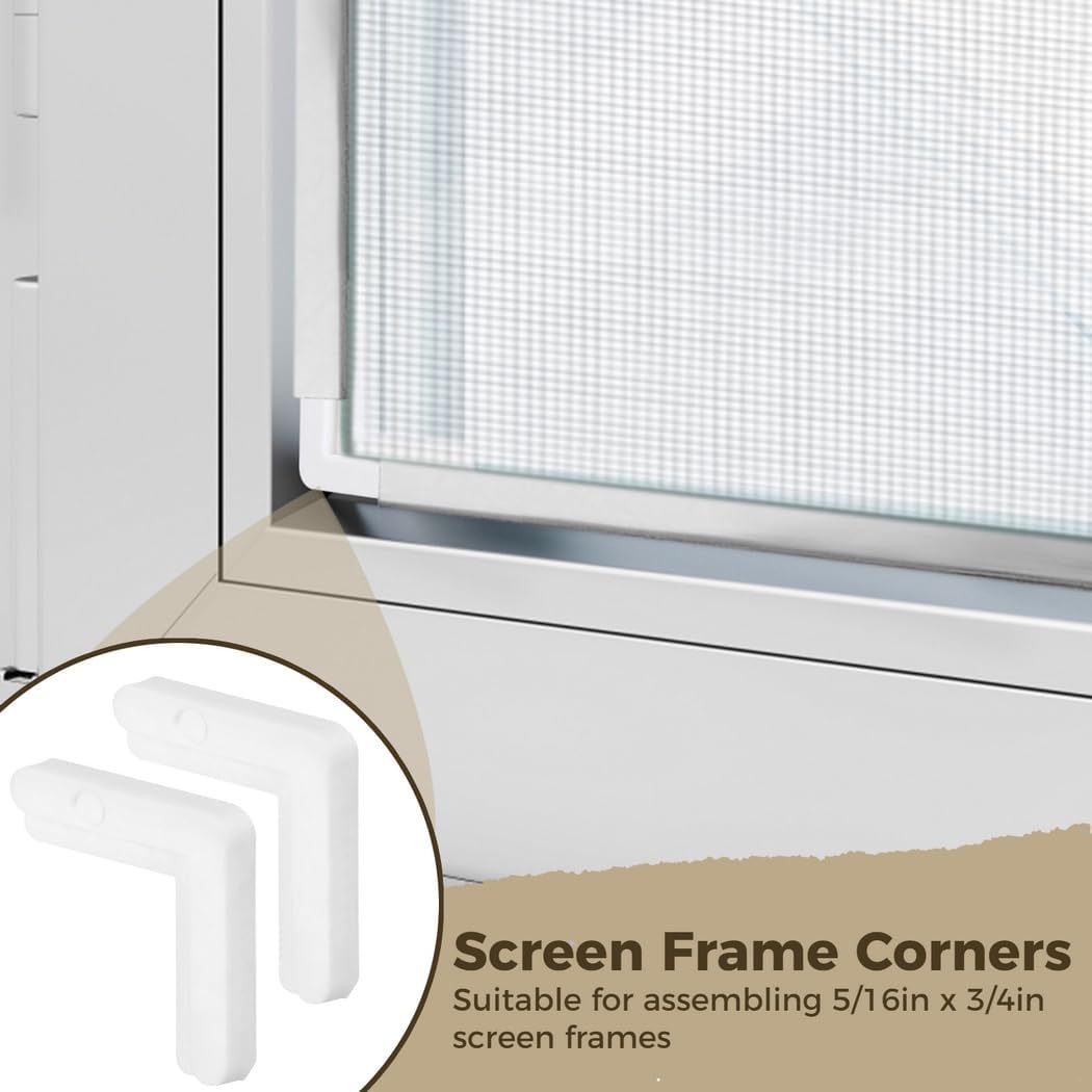 80-Pack White Plastic Screen Frame Corners for 5/16In X 3/4In Screens, Home Window Frame Parts
