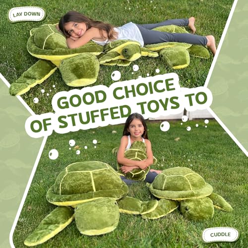 Image of MorisMos 18 inch Turtle Stuffed Animal, Fluffy Stuffed Turtle Plush Pillow Toy, Soft Sea Turtle Stuffed Animal Plush, Gift for Kids, Boys, Girls Birthday Chrismas, Green