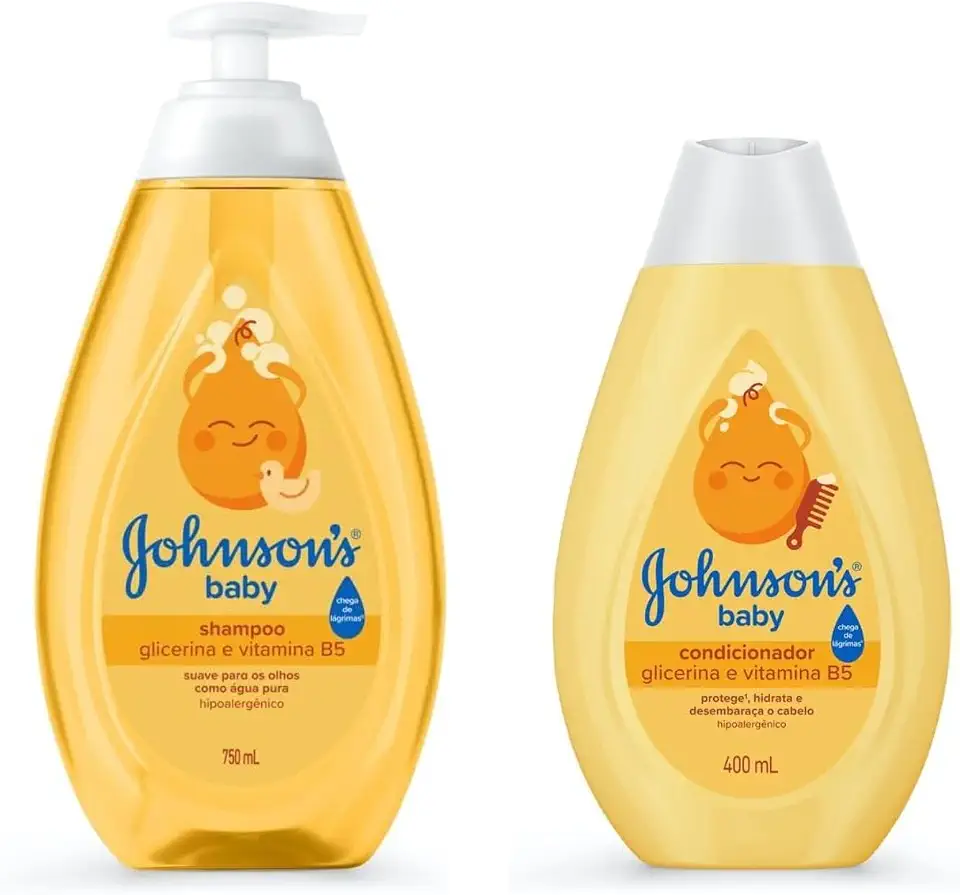 Kit Johnson's Baby Shampoo Glicerina Para Bebê, 750ml + Condicionador Infantil Johnson's Baby Regular 400 ml, Amarelo
