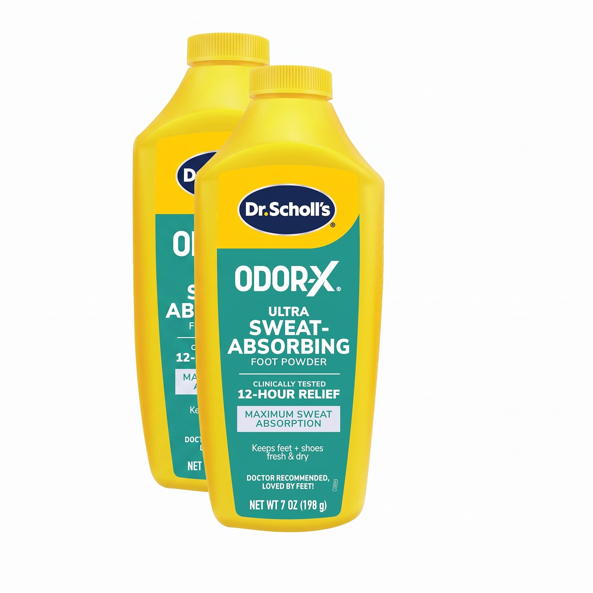 Dr. Scholl's ULTRA-SWEAT ABSORBING FOOT POWDER, 7 oz // Maximum Sweat Absorption - Clinically Tested 12-Hour Relief - Keeps Feet Fresh &amp; Dry ﻿ (Pack of 2)