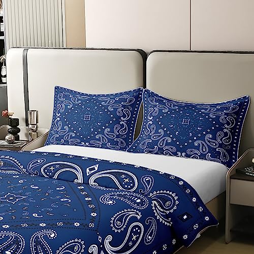 Mandala 100% Cotton Duvet Cover King Tie Dye Spiral Bedding Set Paisley Bohemian Quilt Cover Boho Chic Floral Navy Blue Breathable Decor Comforter Cover 1 Duvet Cover with 2 Pillow Cases - Image 4