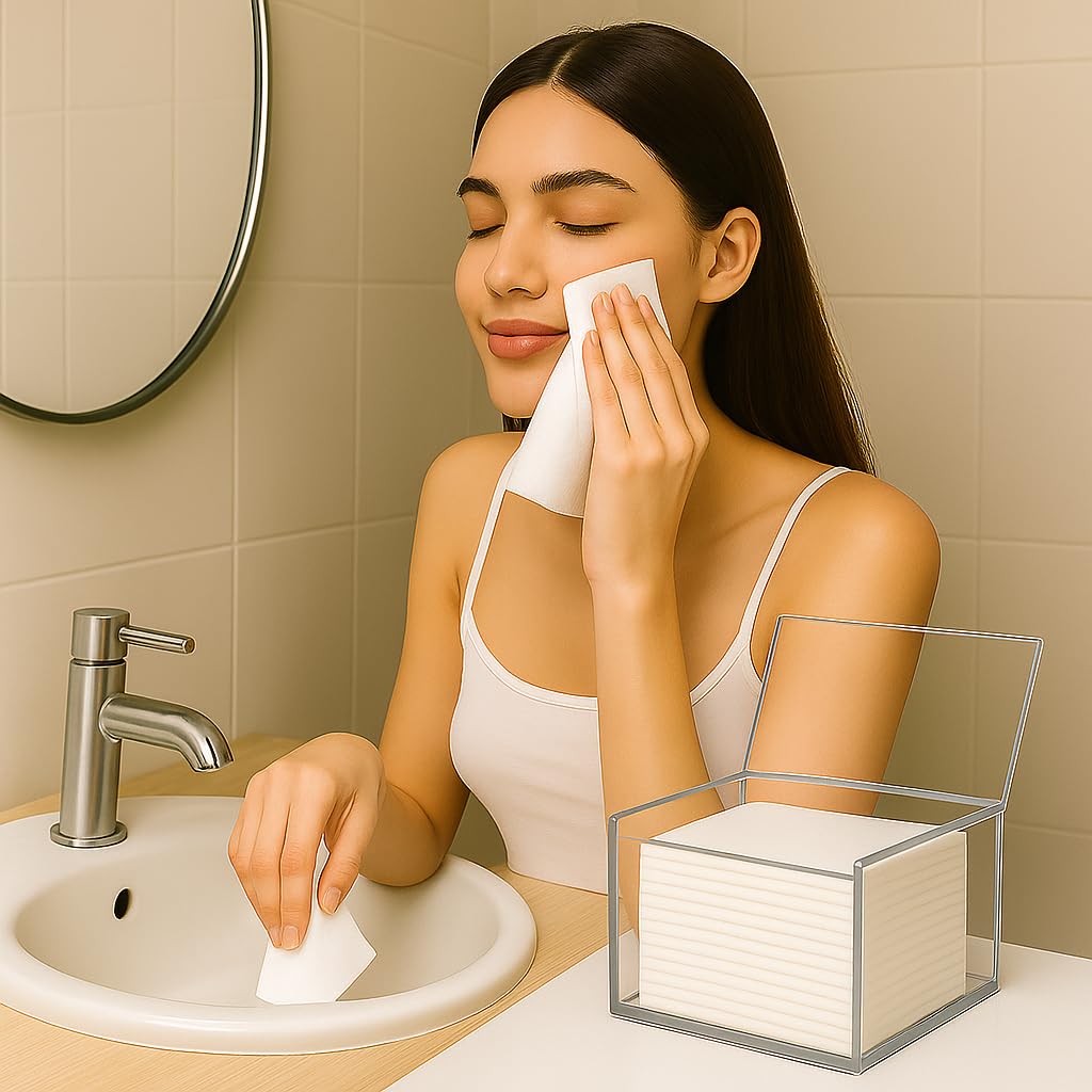 Disposable Face Towel Holder Storage Box with 50 Count Face Towel, Clear Acrylic Box Container Compatible With Clean Skin Club Clean Towel XL, Makeup Organizer With Flip Lid