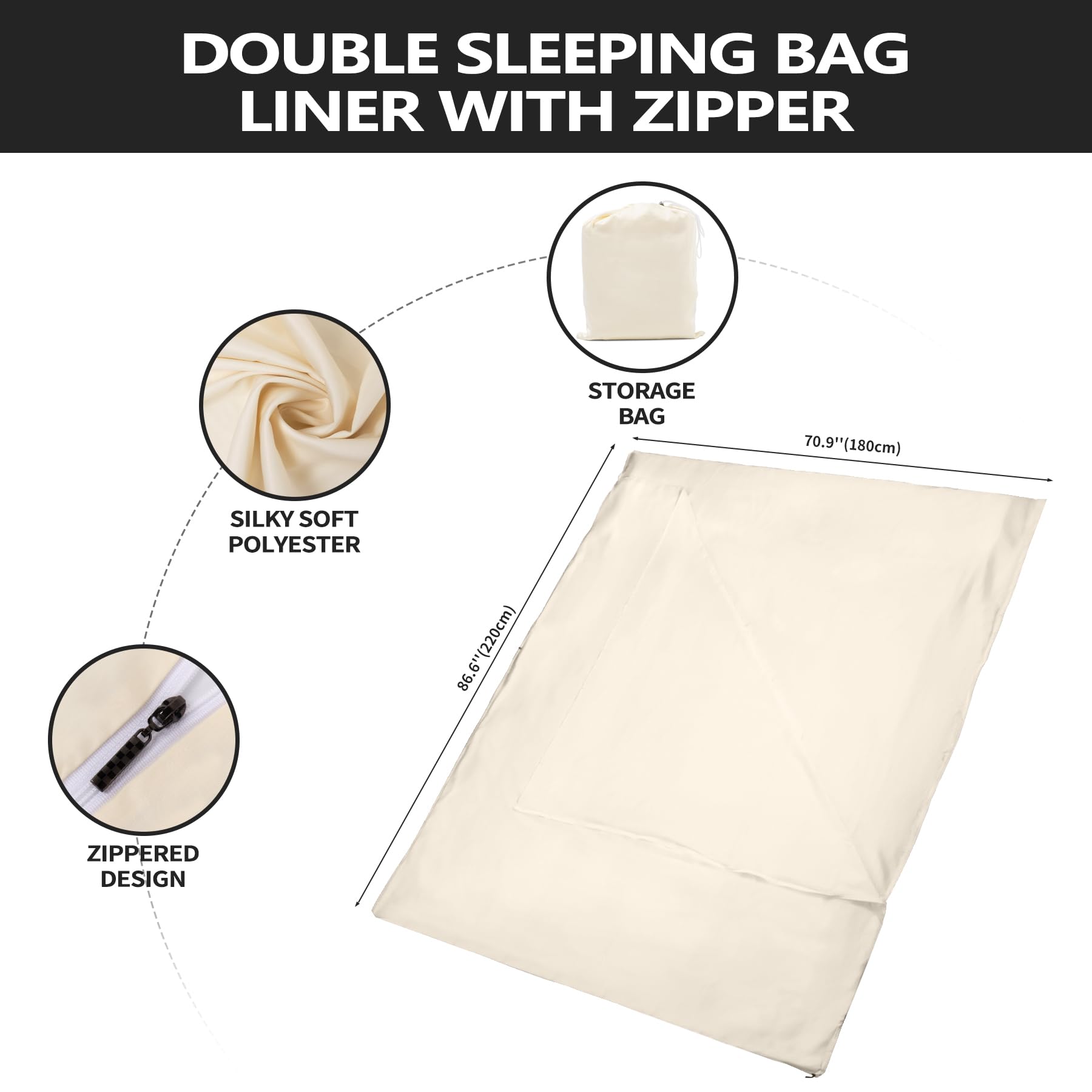 BREENHILL Double Sleeping Bag Liner,Long Staple Cotton, Adult Sleep Sack & Travel Sheets,Travel Sleep Sack for Backpacking, Hotels & Hostels Lightweight Travel Sheet,Has Full Length Zipper