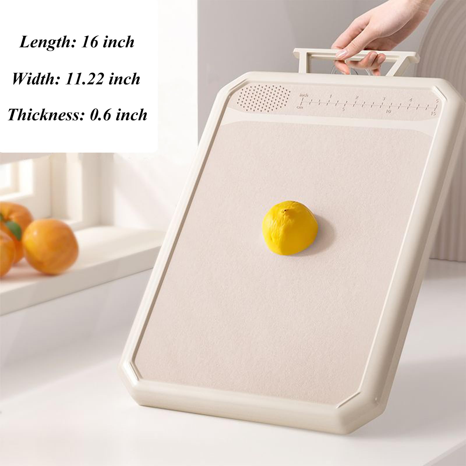 Doppelseitiges Schneidebrett mit beigefarbenem Rand, Schneidebrett aus Edelstahl und Kunststoff-Schneidebrett für Obst, Fleisch, Saftrillen-Design, Schneidebrett, spülmaschinenfest (40,6 x