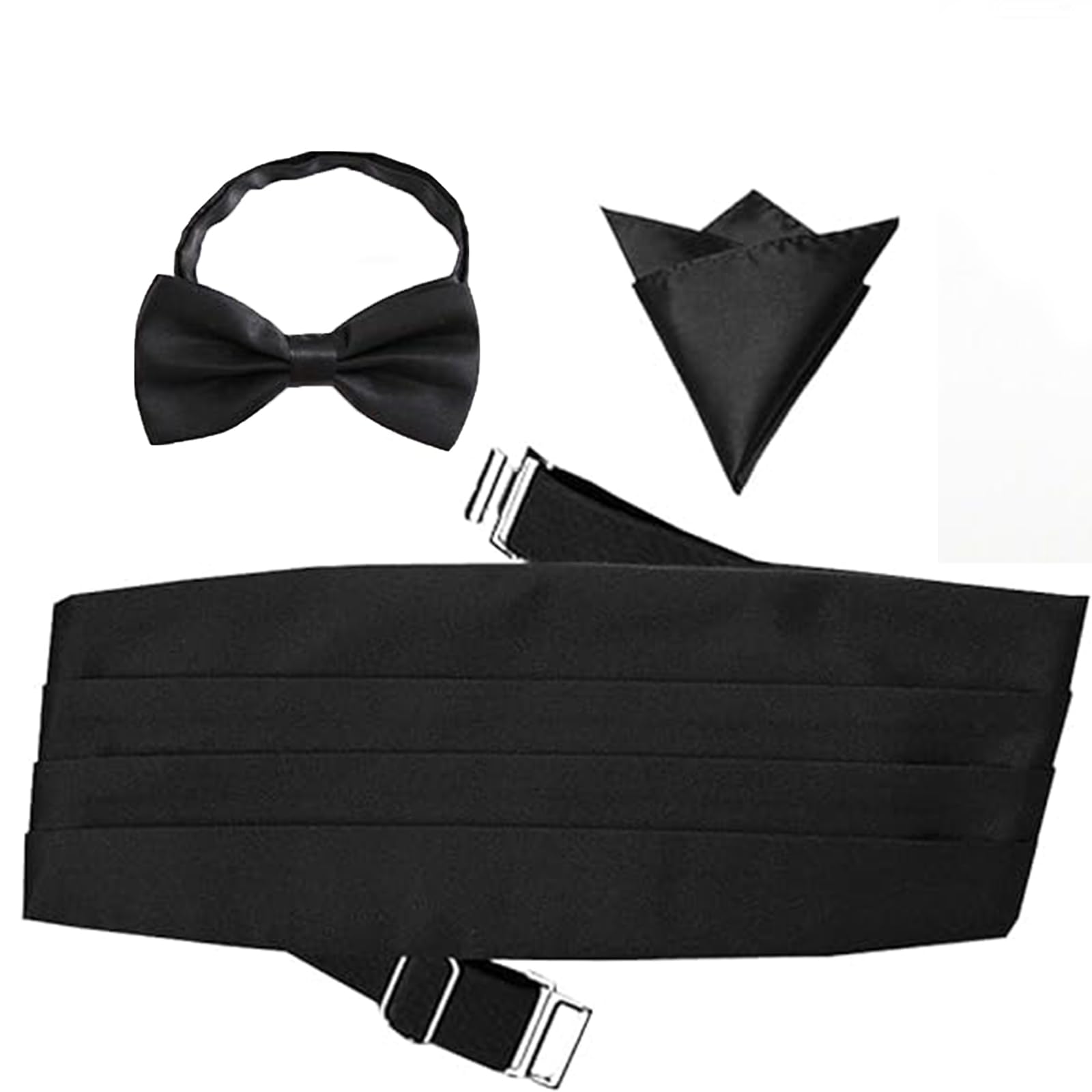 Set 3 Pezzi Papillon Uomo - Nero Regolabile Con Fascia E Pochette | Accessorio Smoking Ed Eventi Eleganti - Foto 10