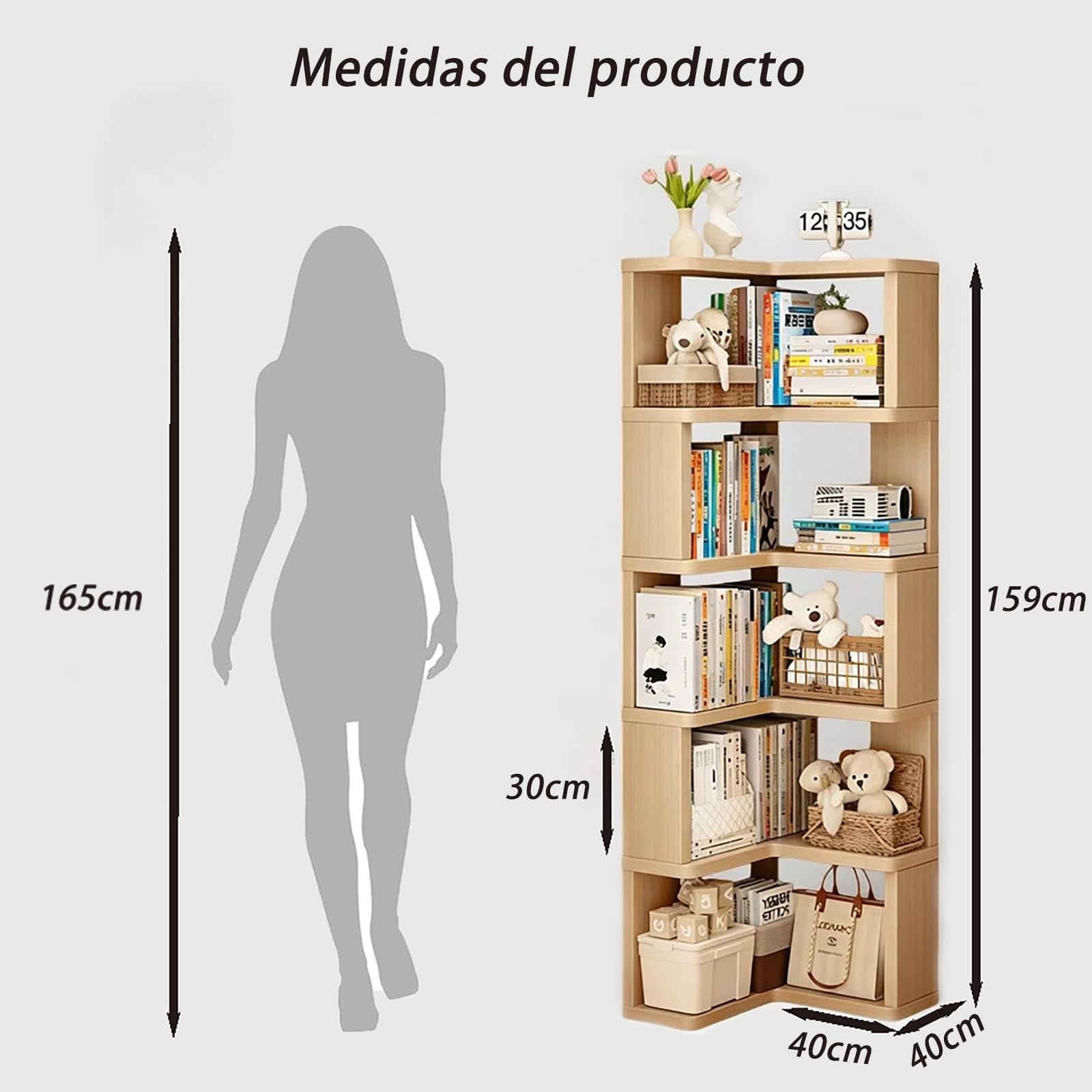 Librería, Estantería de 6 Niveles, Estante en Forma de L Mueble Almacenaje, Libreria Estanteria para Salón Oficina Estudio