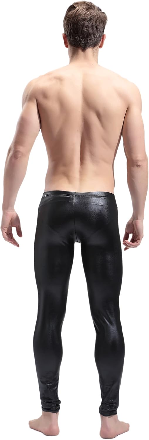 BaronHong Men's Faux Leather Tight Pants Man Night Club Metallic Leggings Long Trousers
