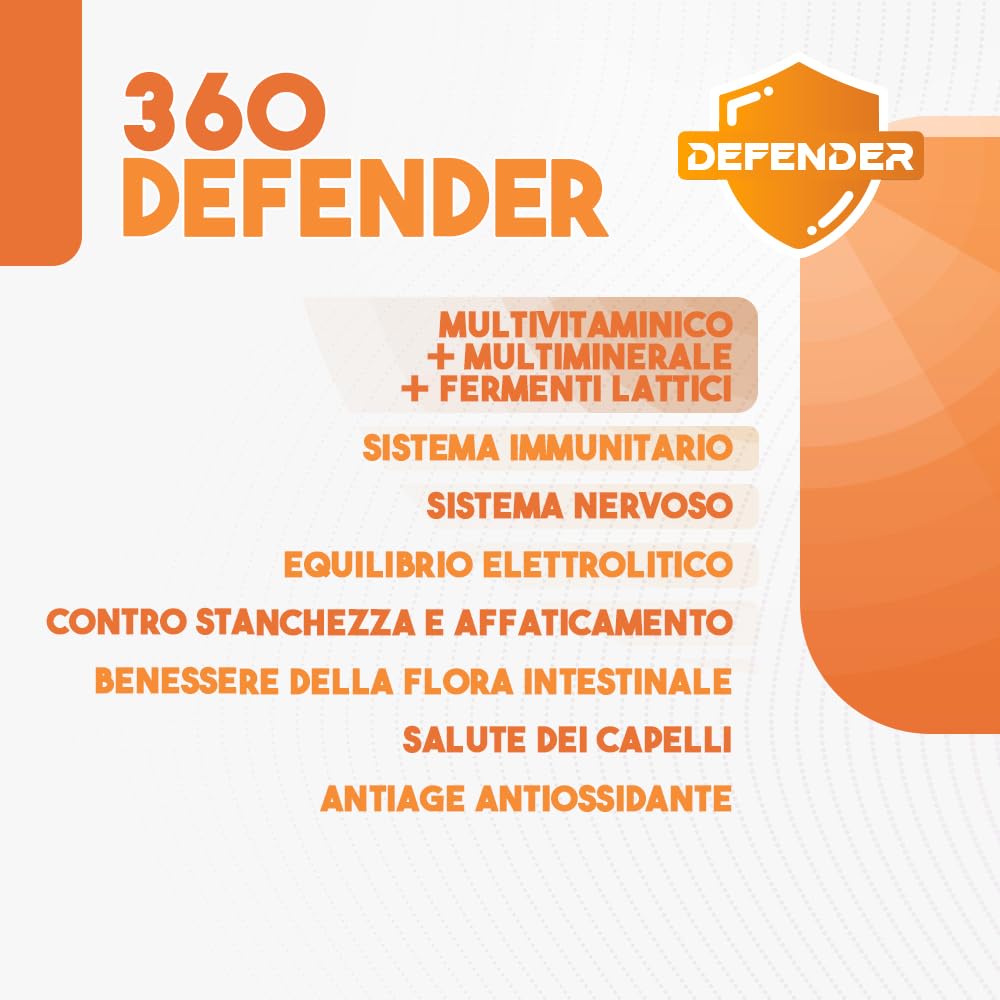 Multivitaminico Multiminerale con Probiotici, Vitamina B12, Acido Folico e Coenzima Q10 | 360° Defender Integratore Multivitaminico Completo con 14 Vitamine e 5 Sali Minerali