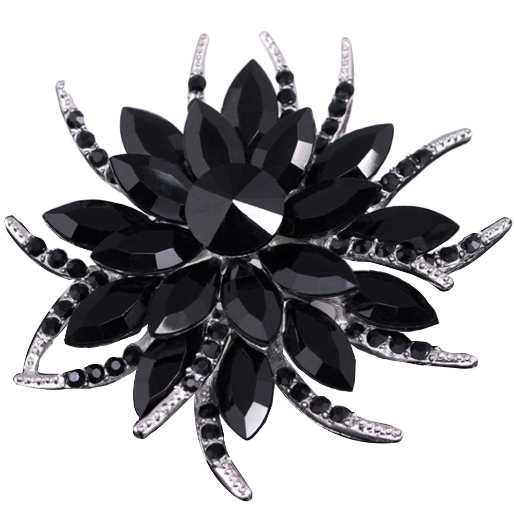 Bai You Mei Womens Vintage Brooches and Pins Fashion Fancy Circle Flower Design Crystal Rhinestone Brooch Black