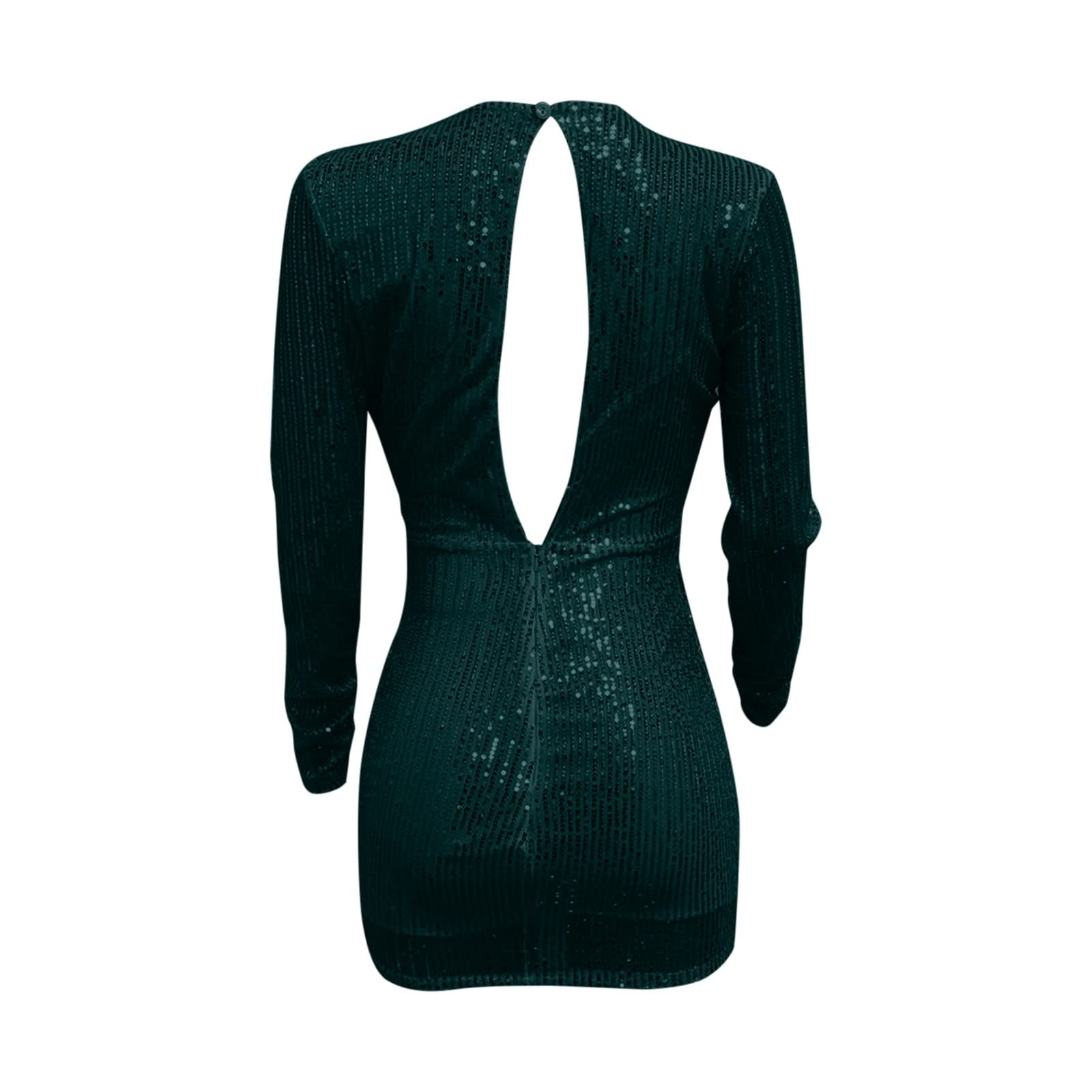 Abito da donna sexy con glitter abito a maniche lunghe con scollo a V profondo abito da cocktail tinta unita abiti da festa per donne abito corto irregolare orlo slim fit abito da ballo abito bodycon