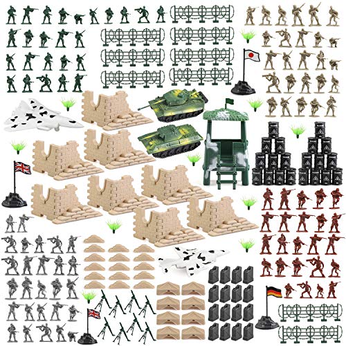 BeebeeRun 250 PCS Army Men Army Soldier Plastic Toys, Military Action Figures Playset with Tanks, Planes, Soldier Figures and Accessories