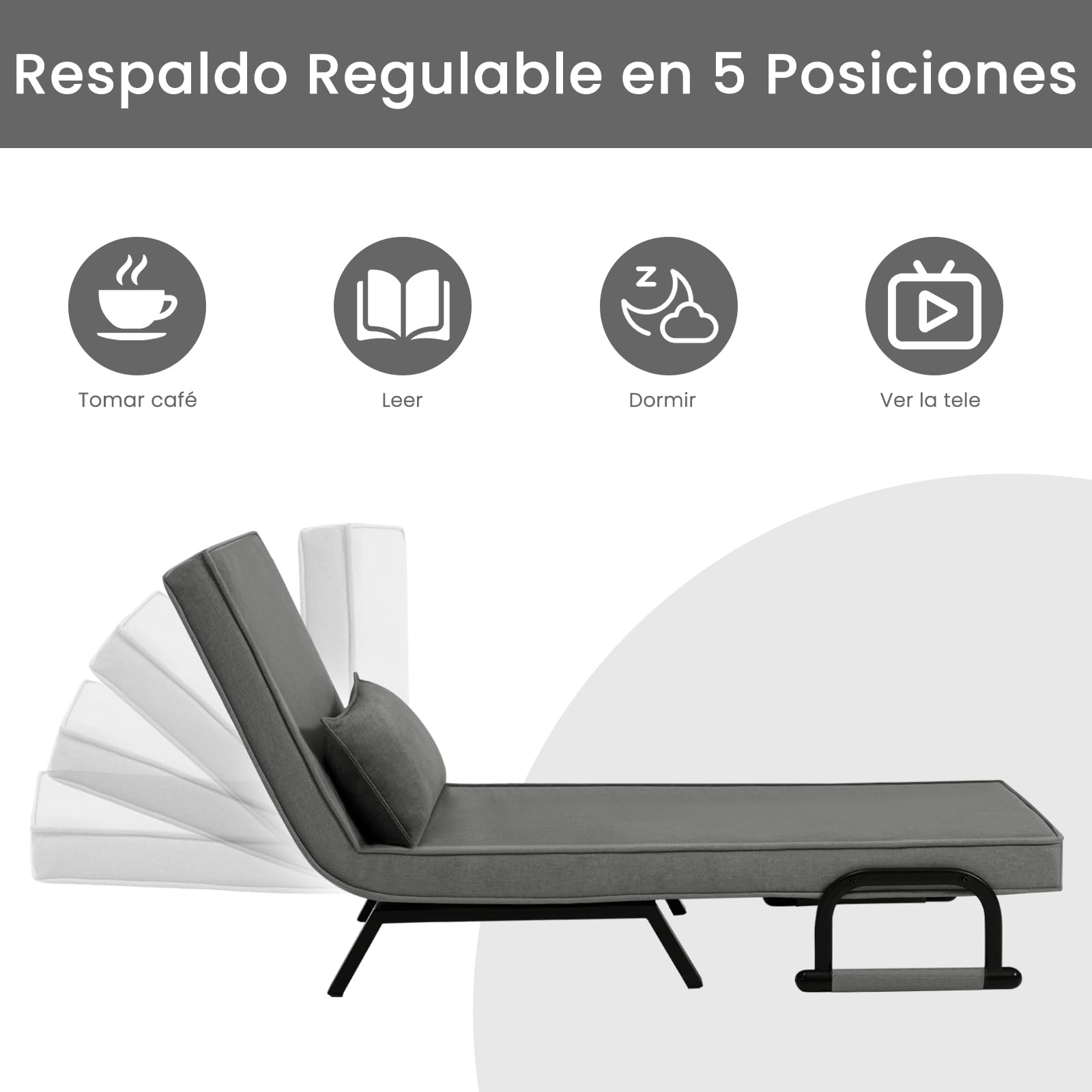 WOLTU Sofá Cama, Sillón Reclinable con Respaldo Ajustable, Puff Cama 1 Plaza, Butaca de Salón 3 en 1, Sillon Cama Individual con Almohada y Reposabrazos, Lino, 65 x 75 x 78cm, Gris Oscuro