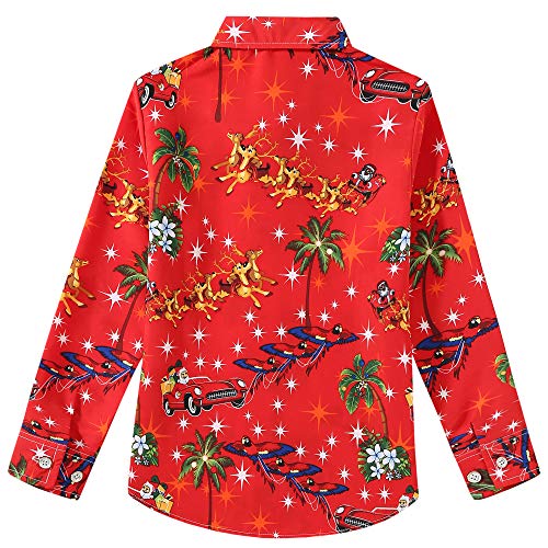 Image of SSLR-Big-Girls-Christmas-Shirts-Santa Claus Reindeer Ugly Hawaiian Christmas Shirts Button Down Long Sleeve Funny