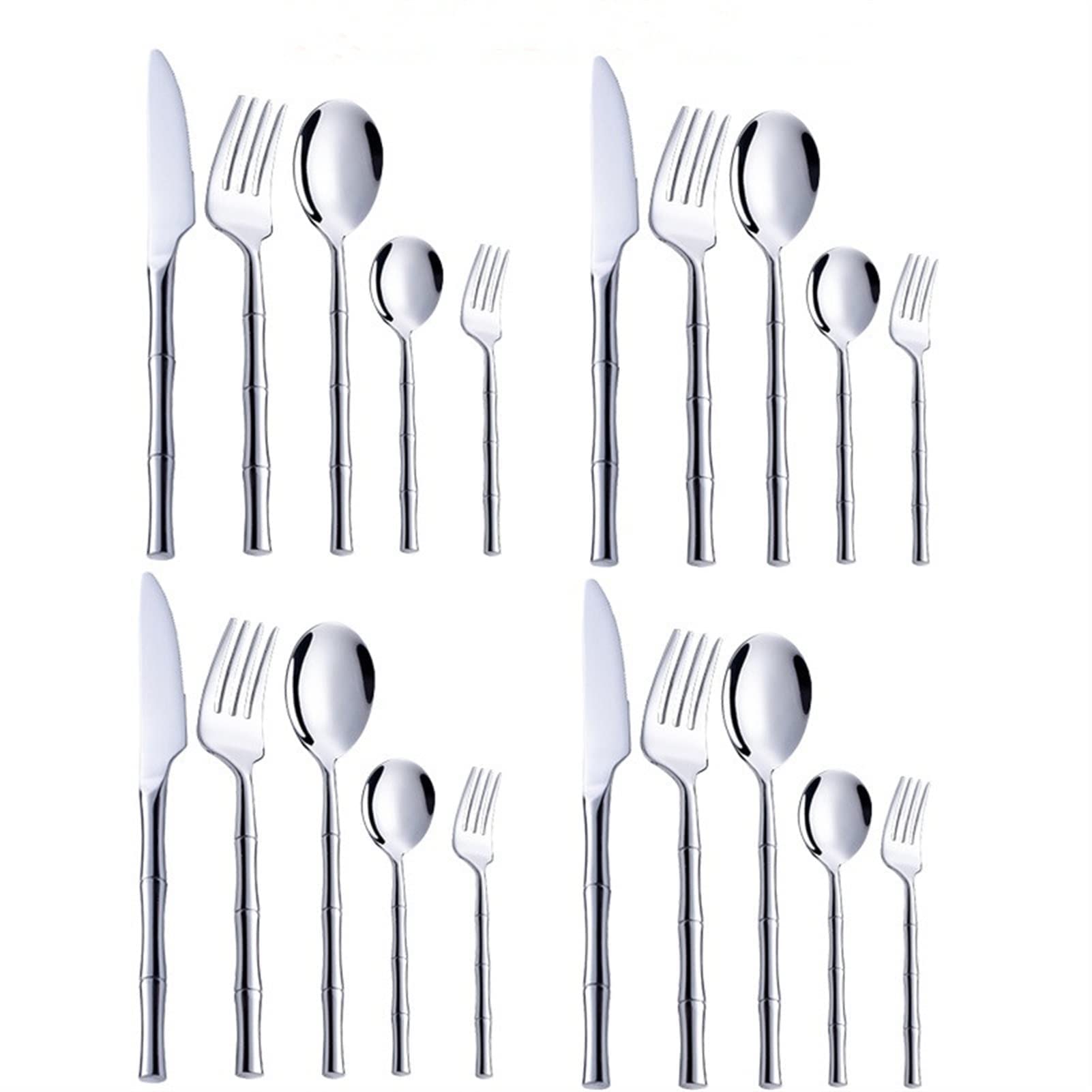 GLETSF Silverware Flatware Cutlery Set, 6/24/36/48 Pieces 304 Stainless Steel Steak Knife, Fork And Spoon Tableware For Home And Hotel Stainless Steel Knife, Fork And,Silver-4Set24Pcs