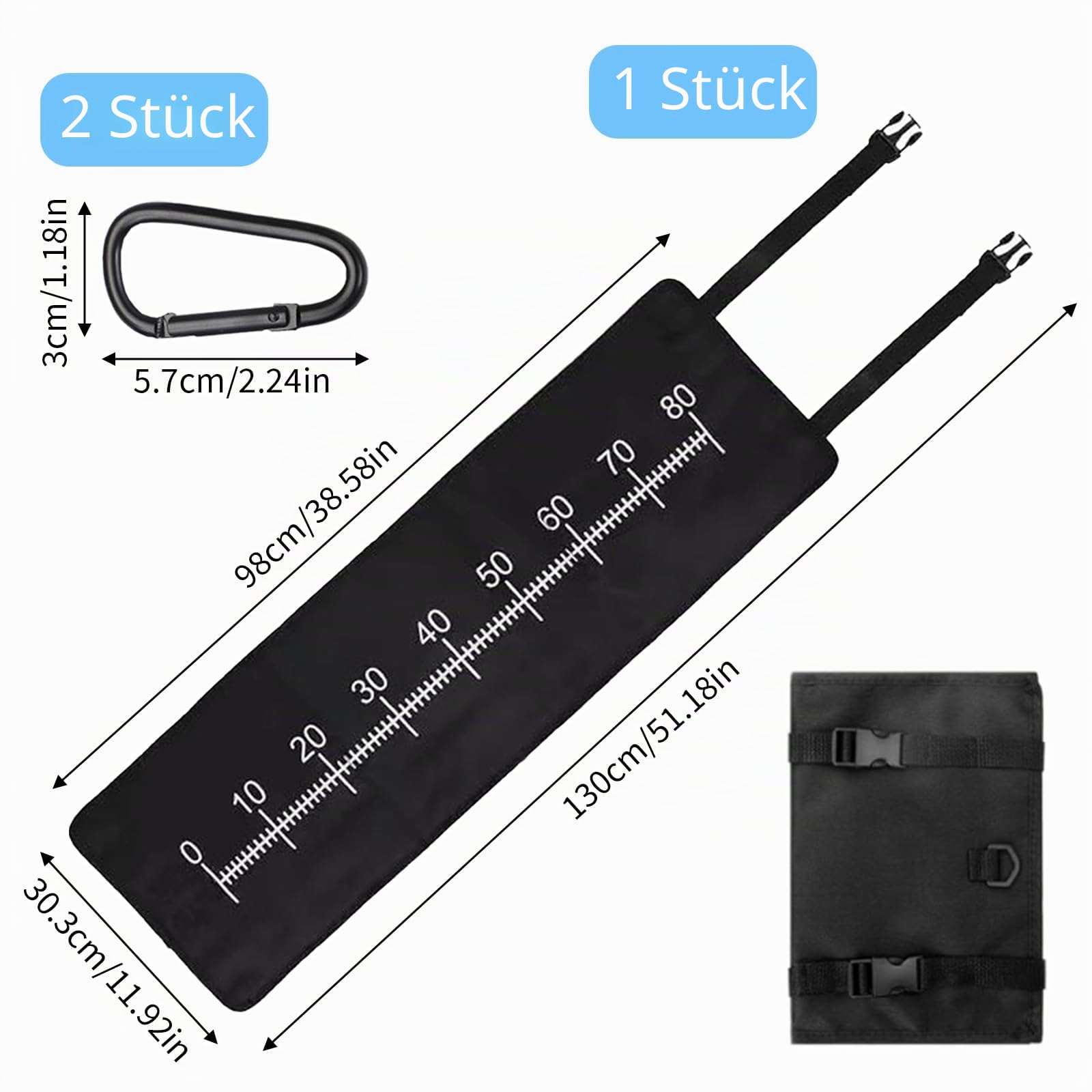 Abhakmatte, Abhakmatte mit Maßband, Abhakmatte Angeln 98 * 30CM, mit Zwei Elektrophoretischen Schnallen, Hilfsmittel für Angelanfänger, zum Messen von Fischen an Ort und Stelle
