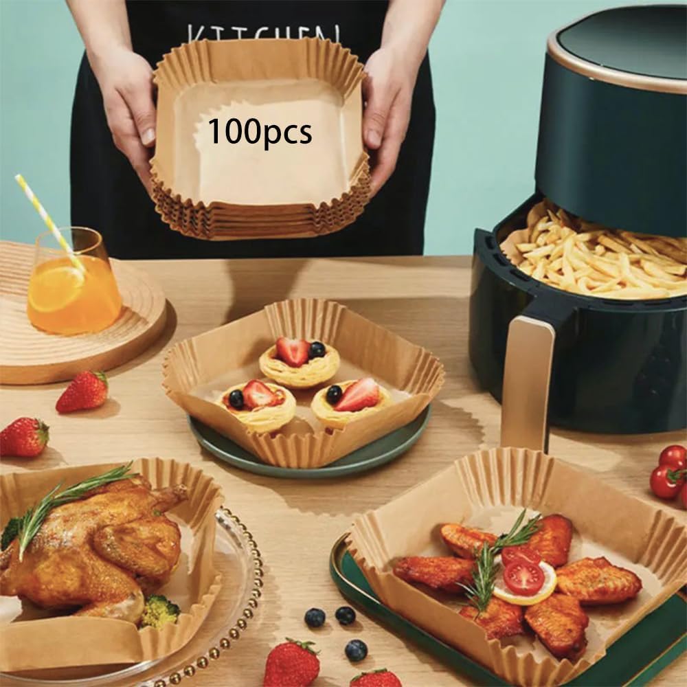 UBeesize Luftfritteusen-Papiereinlagen – 400 Stück, 19,1 Cm Quadratisch, Antihaftbeschichtet – Perfekt Für 2–5 QT Luftfritteusen, Backofen & Mikrowelle