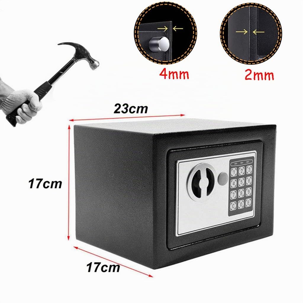 Klein Elektronik Safe Tresor mit zahlenschloss und 2 Notschlüssel Wasserdichte Sicherheitsbox Hotelsafes Wandtresor Schwarz 23 x 17 x 17 cm