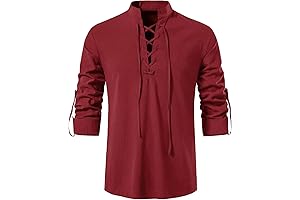 Red Tunic with Embroidered Details: A Dashing Medieval Attire for Men