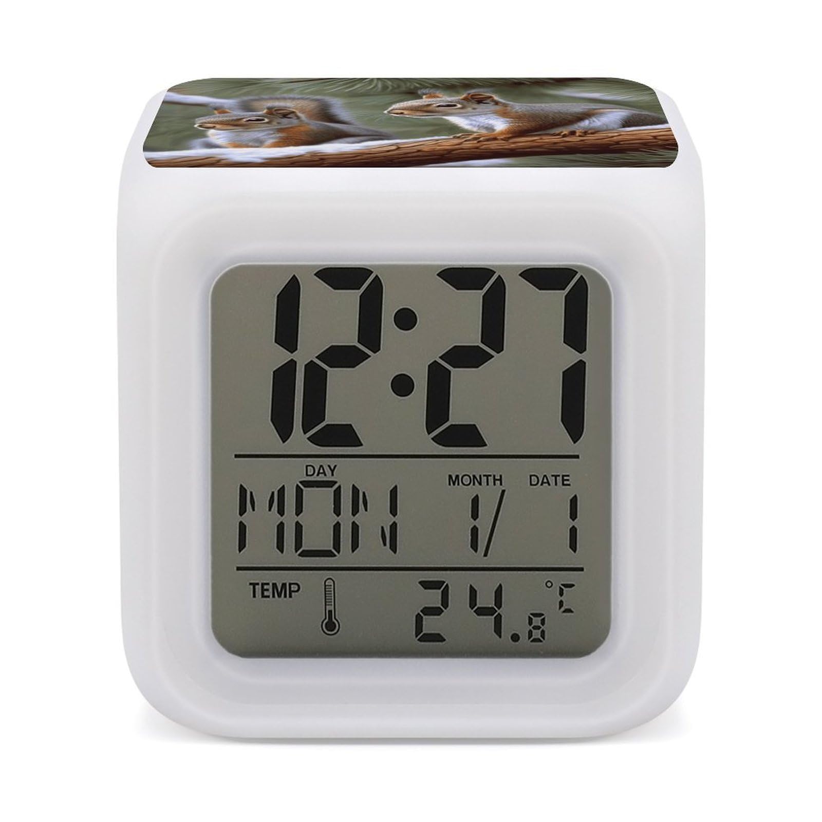 VstaDank Little Squirrel Alarm Clocks with 7 Color Changing Night Light Exquisite Bedroom Digital Clocks with LED Temperature Display Desk Clock Ok to Wake Clocks for Heavy Sleeper