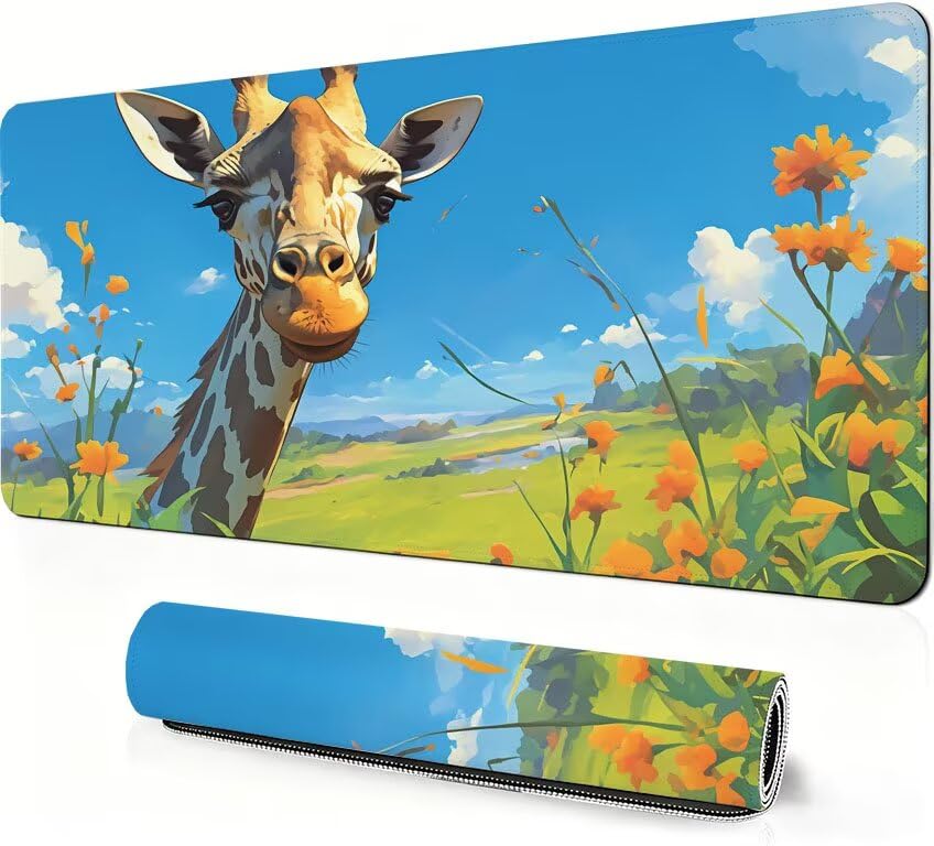 Podkładka pod mysz dla zwierząt XXL 1200 x 600 x 3mm, duża podkładka pod mysz żyrafa podkładka do gier, przyszyte krawędzie, antypoślizgowa gumowa podkładka pod mysz, do biura i gier, prezenty dla