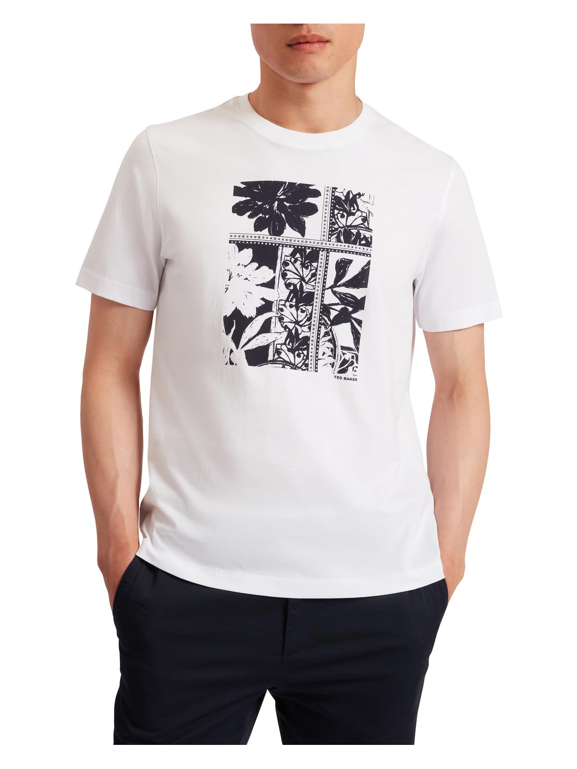 Ted Baker Men' White Box Print Regular Fit T-Shirt in Size S, Sports Direct