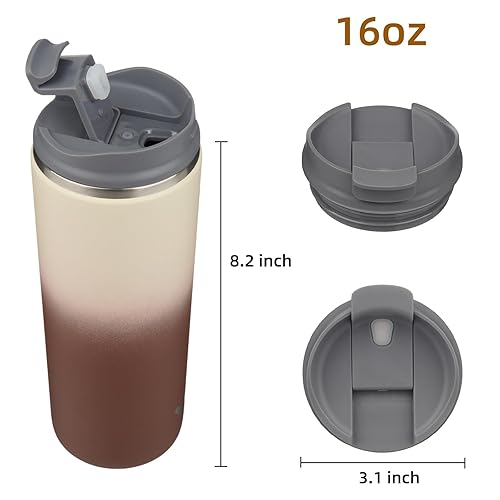Miniatura 4 de Vaso con Tapa, Taza de Café de Viaje de 16 oz, Doble Pared al Vacío de Acero Inoxidable, Taza Metálica Térmica, Botella de Agua Aislada, Latte