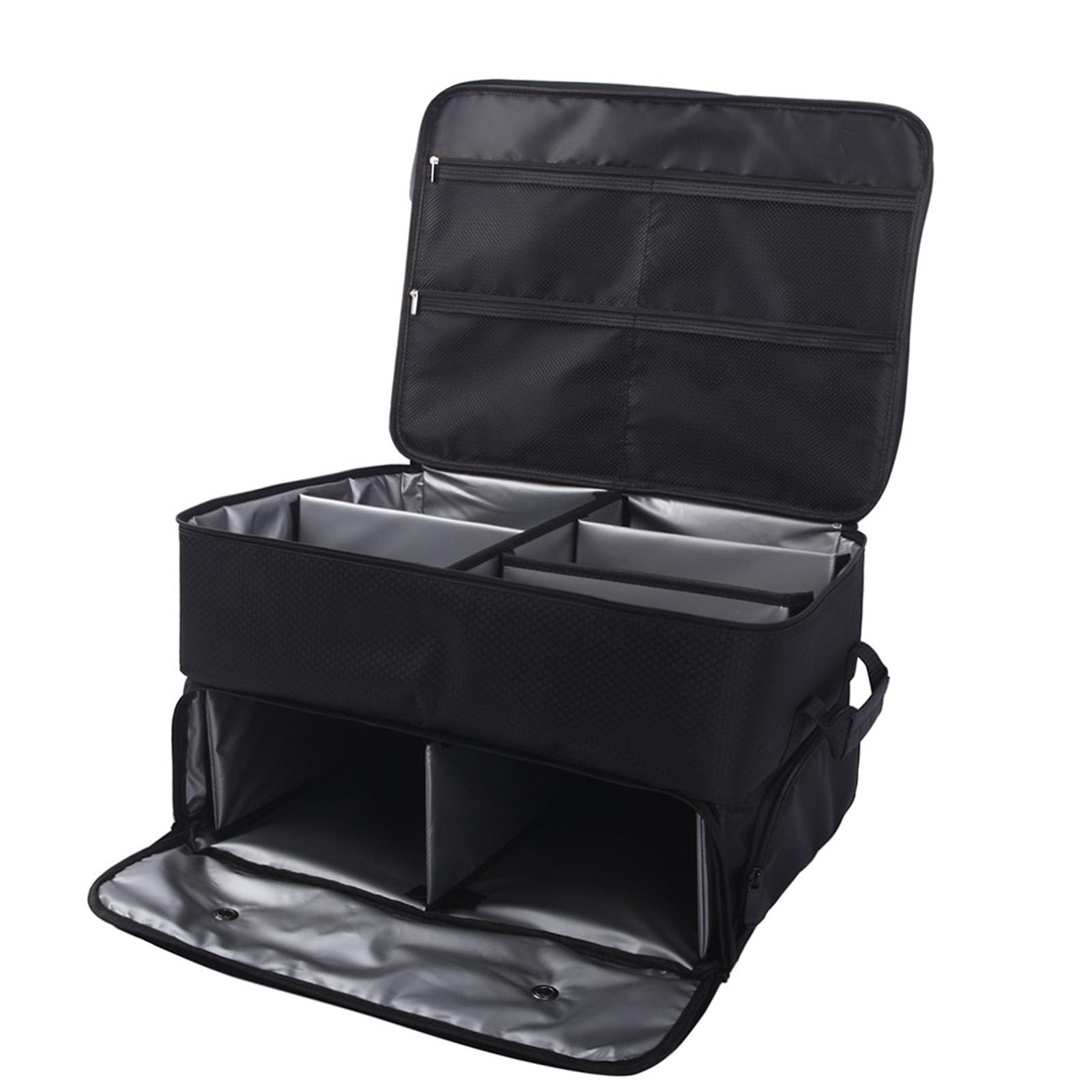 Haofy Organizer do Bagażnika Golfowego, Dwuwarstwowy Organizer do Samochodu Golfowego z PCV 45x34x26 Cm z 4 Przegródkami 2 Kieszenie na Buty Składany, Wentylowany Schowek dla Golfistów Podróżujących