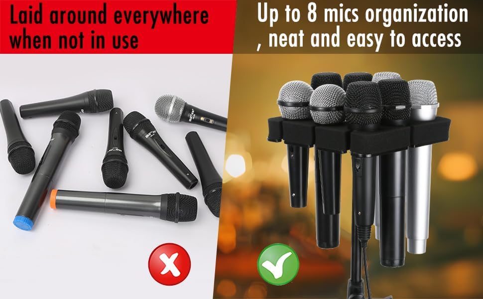 Miniatura 8 de Soporte para micrófono múltiple con capacidad para hasta 8 micrófonos, ideal para organización del escenario y exhibición, con adaptador de rosca de