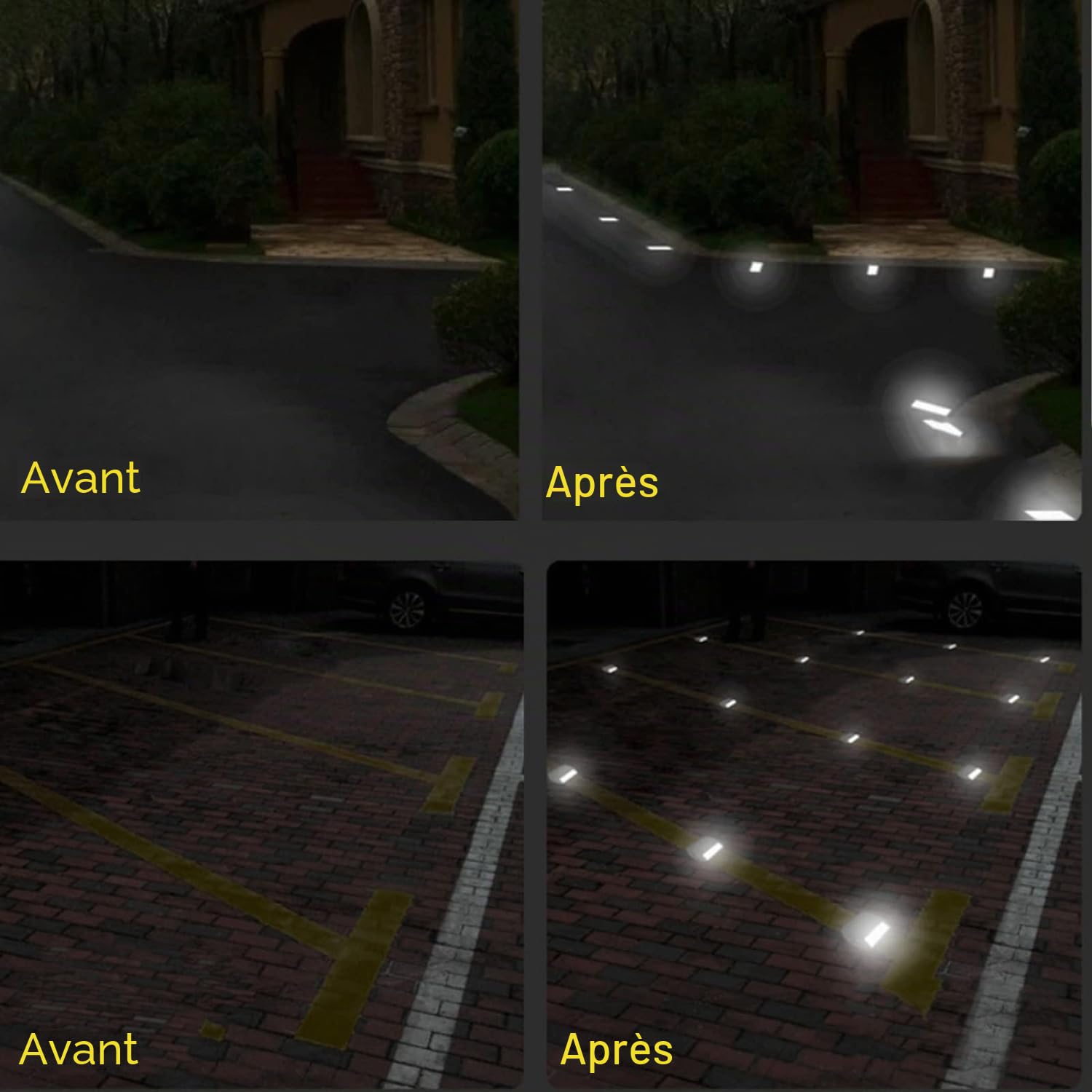 Lot de 10 réflecteurs de route de 10,2 x 10,2 cm, réflecteurs blancs réfléchissants pour allée, trottoir, marqueurs de sol, réflecteurs imperméables pour l'extérieur pour route, route et rue