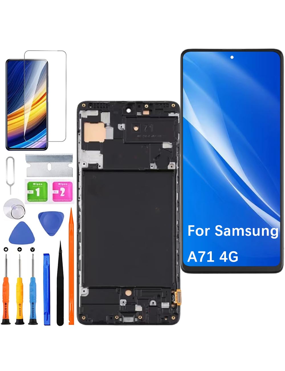 Screen Replacement for Samsung Galaxy A71 4G Incell, A715F A715F/DS A715W A715X LCD Display Touch Digitizer Assembly with Repair Part Tools(Black with Frame,Without Fingerprint,NOT for A71 5G)