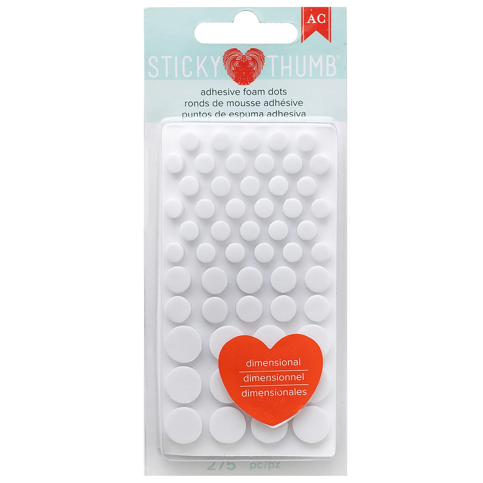 American Crafts Asset White-Sticky Thumb Foam Dt, Acrylic, Multicolour