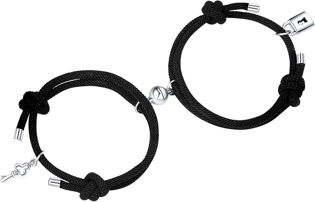 EXGOX Matching Magnetic Bracelets 2PCS Magnetic Couple Bracelets Love Heart Relationship Adjustable Rope Bracelets Gift for Women Men Girlfriend Boyfriend Best Friends Birthday Valentines Day Gifts