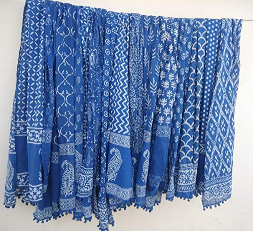 INDIANHANDICRAFTS 5 Pc Mix Lot Indigo Blue Scarves Indian Hand Block Print Sarong Stole Cotton Scarf Women Scarves Size 22x72 Inch 0004