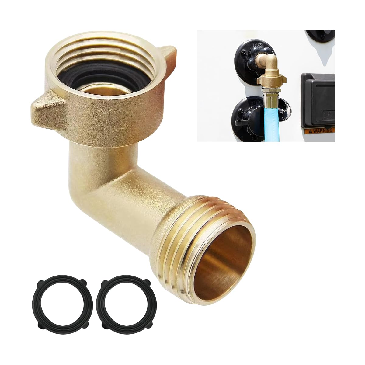 Mandark 90 Degree Hose Elbow for RV, Brass Camper Hose Fittings, Convenient Easy Grip Vehicle Water Hose Connector Adapter Accessories for RV Water Hoses, Residential Outdoor Faucets