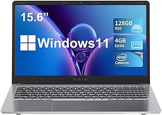 SGIN 15.6 Inch Display Laptop, Laptops with 4GB DDR4 RAM+128GB SSD, Intel Celeron Quad Core Processor, Intel UHD Graphics 600, Mini HDMI, Webcam, WiFi, Bluetooth 4.2, USB3.0