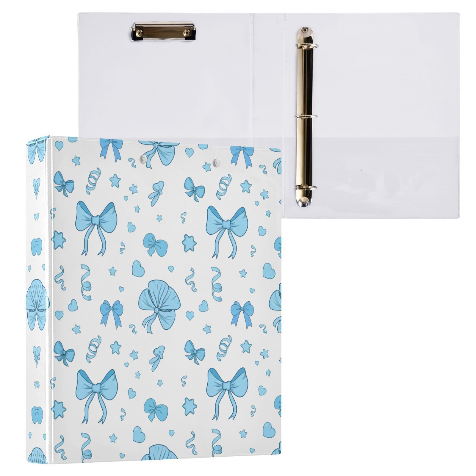 Raccoglitore ad anelli con 3 anelli, 3,8 cm, blu, decorativo, con clip in metallo, formato A4, organizer per casa e ufficio, confezione da 2