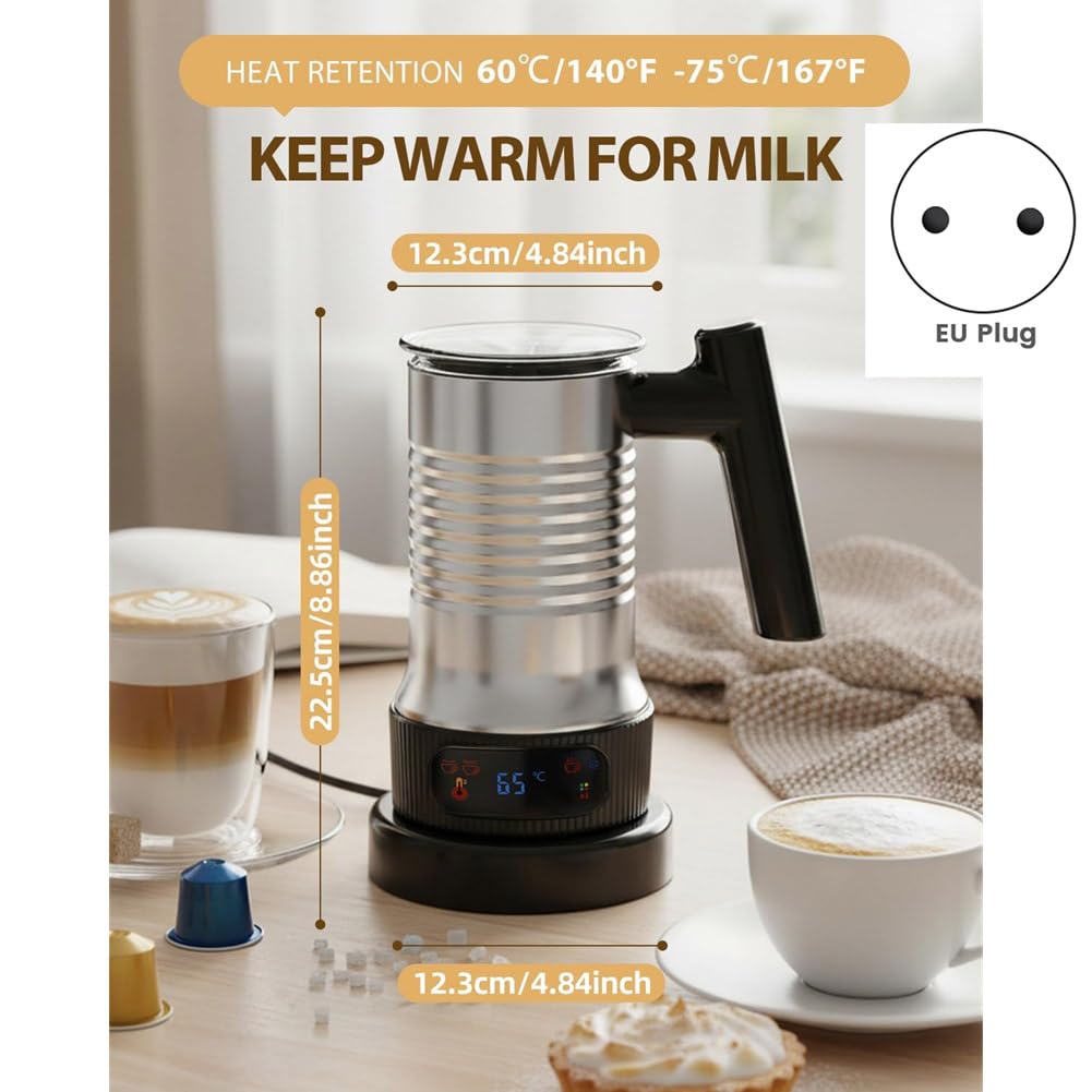 Schiumalatte Elettrico, Macchina per Cioccolata Calda Automatica 4 in 1, Vaporizzatore per Latte da 500 W con Maniglia, Schiumatore Caldo e