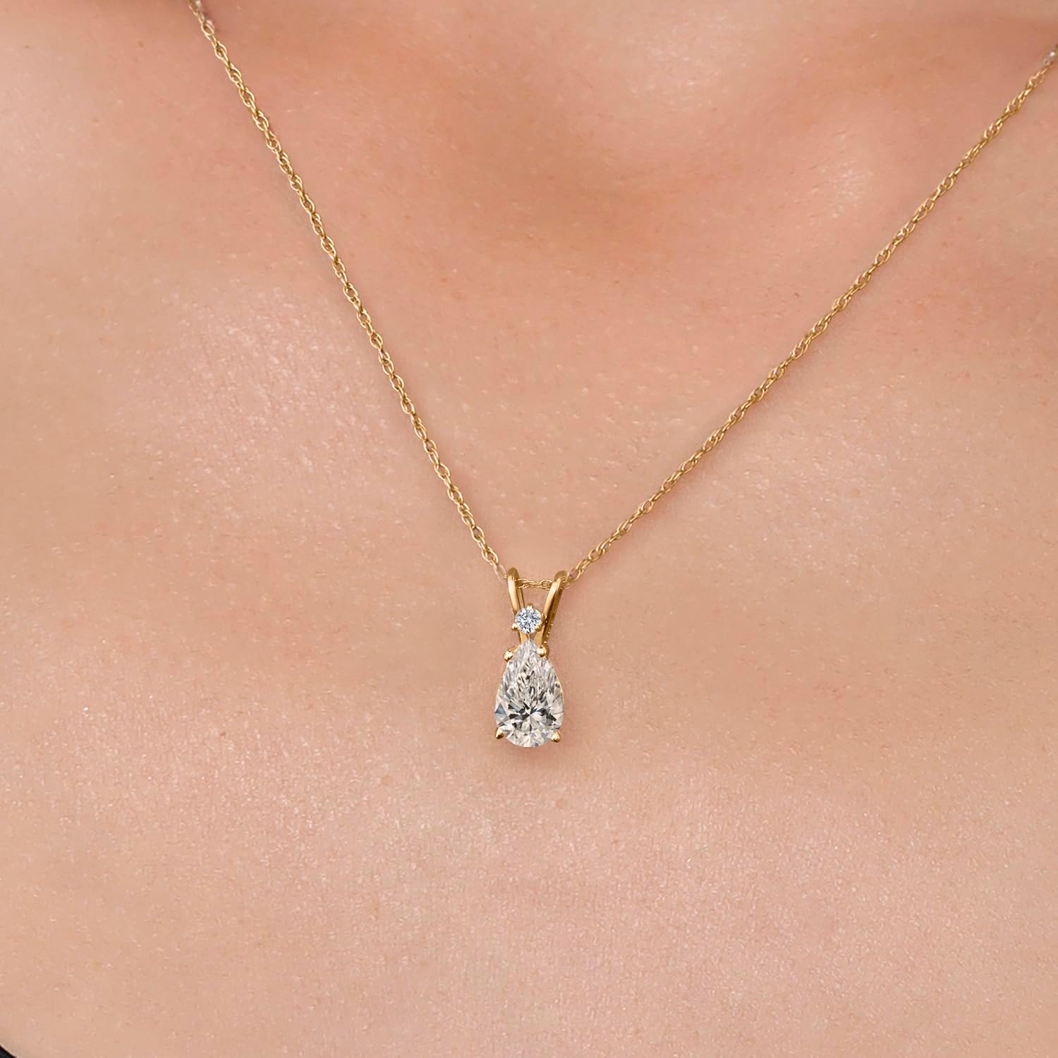 Gem Stone King 0.50 to 3 Carat 14K Gold IGI Certified Pear Shape Lab Grown Diamond Teardrop Pendant Necklace For Women | E-F | VS1-VS2 | 18 Inch Gold Chain - Image 2