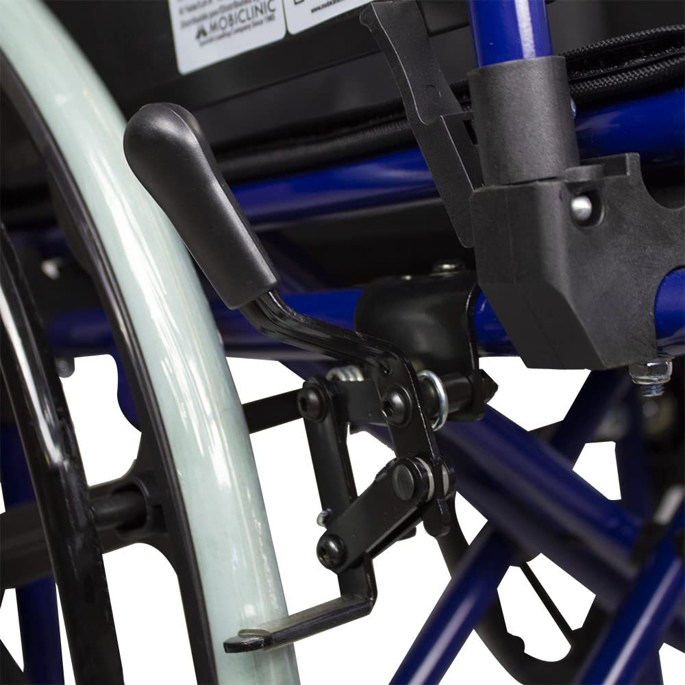 Mobiclinic, Model Giralda, Wózek inwalidzki dla osób niepełnosprawnych, składany, ortopedyczny, stal podnóżek, podłokietnik, kolor niebieski, siedzisko 43 cm, ultralekki