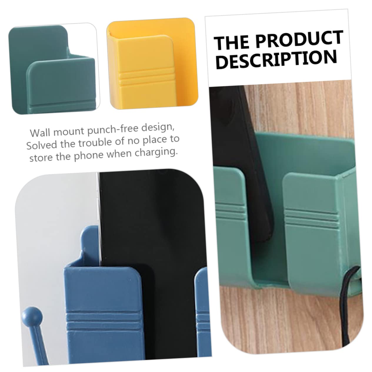 Soporte de pared para teléfono – 5 soportes para teléfono móvil y tableta con puerto de carga, soportes ajustables para teléfono para decoración del hogar y montaje en TV