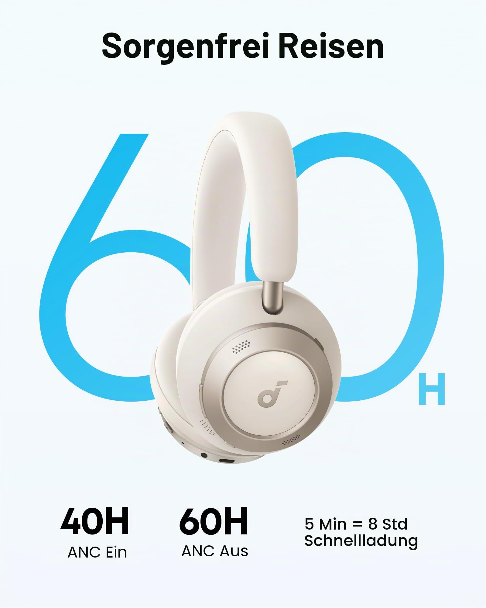 oundcore Space One Pro by Anker, Adaptive Kopfhörer mit aktiver Geräuschunterdrückung, super faltbares Design, 60H verlustfreies Audio, ultraschnelles Laden (Generalüberholt)