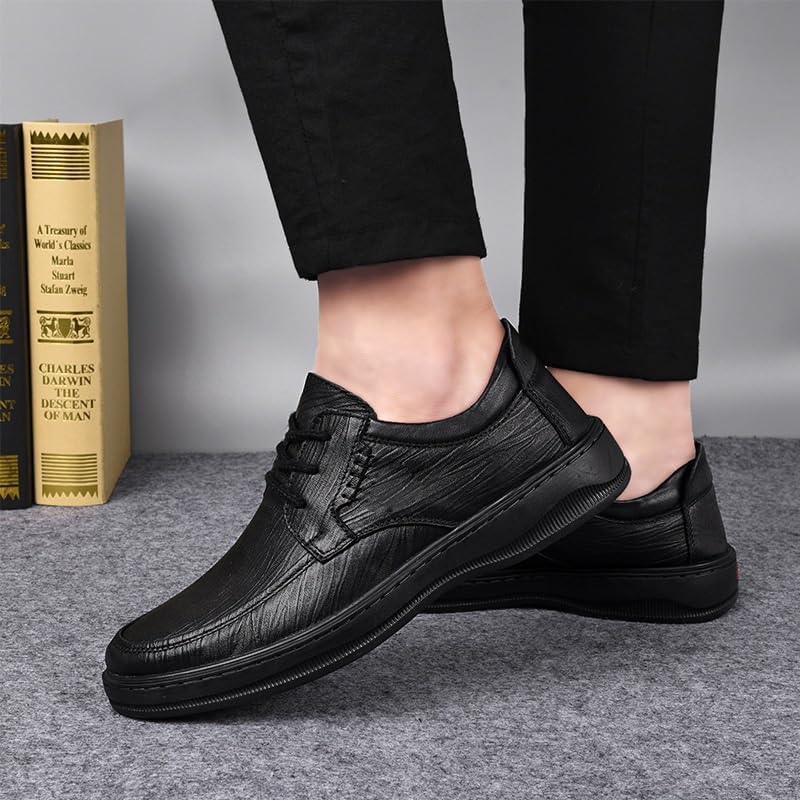 Men's Business Dress Shoes Thick-Soled Breathable Rubber Shoes Square-Heeled Height-Increasing Round-Toed wear-Resistant Comfortable Shoes for Men