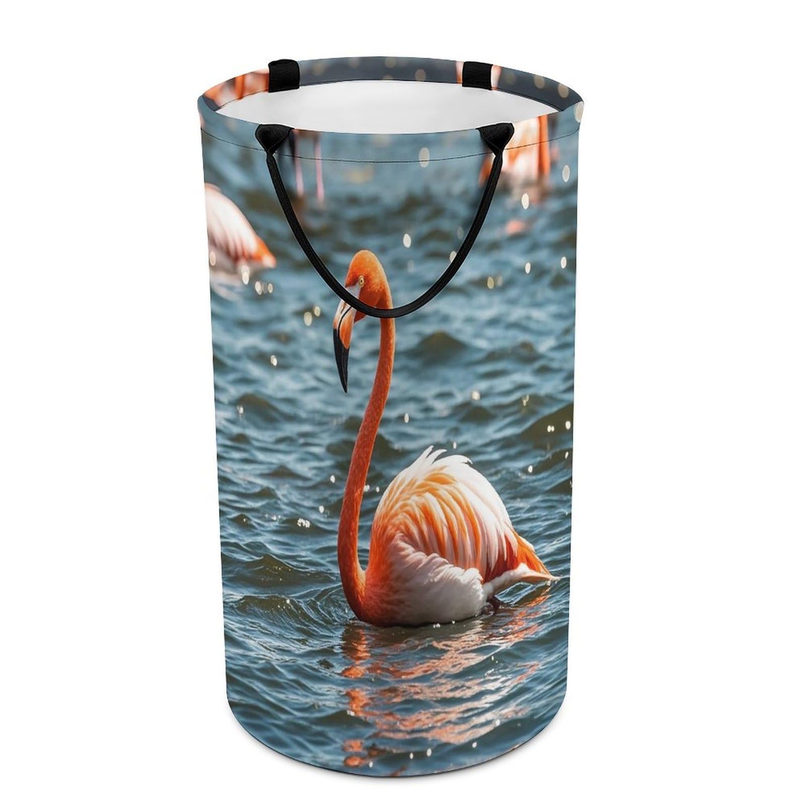 Flamingo Laundry Hamper Waterproof Clothes Basket Large Capacity Collapsible Laundry Basket Freestanding Clothes Hamper for Dorm Family Bathroom Decor Storage 86L